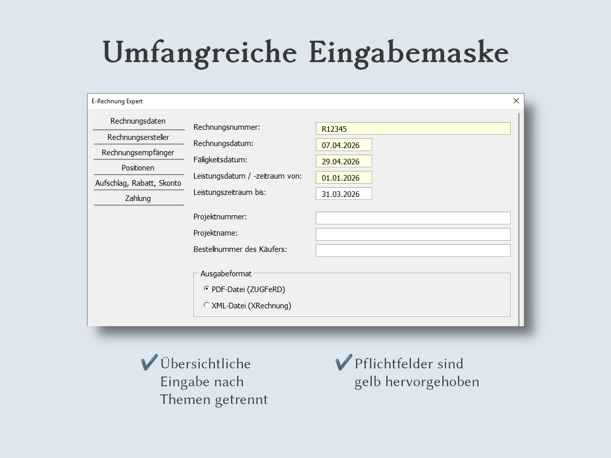 Umfangreiche Eingabemaske