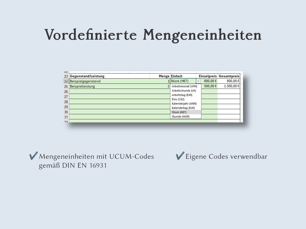 Vordefinierte Mengeneinheiten