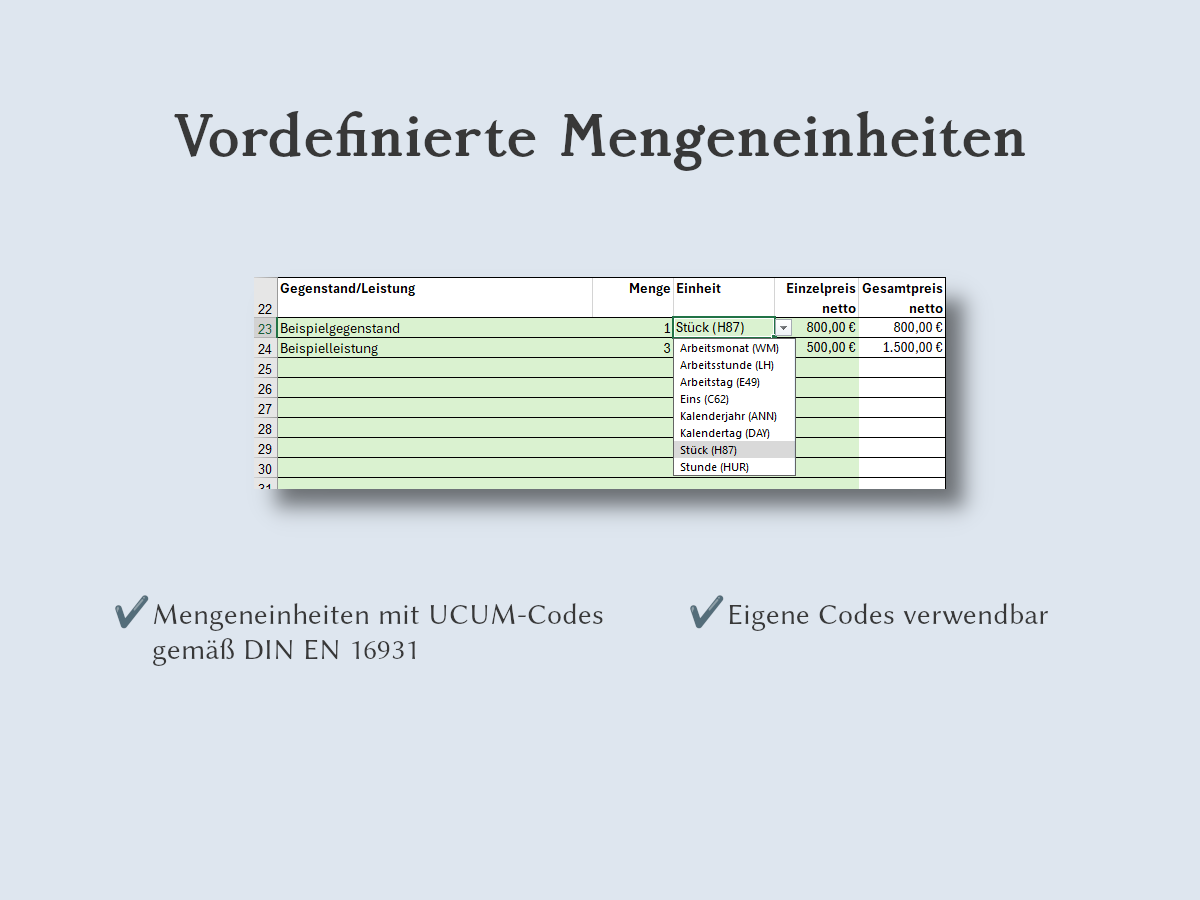 Vordefinierte Mengeneinheiten