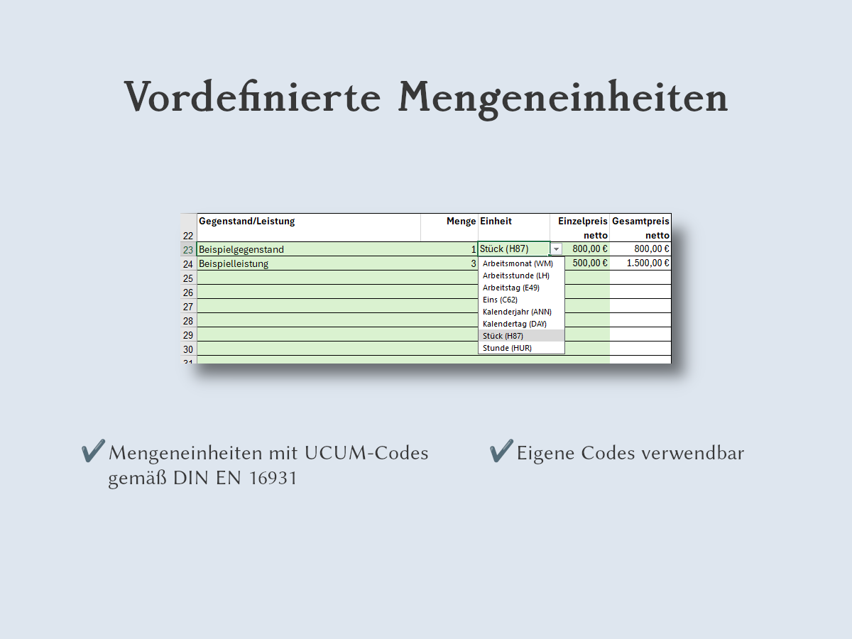 Vordefinierte Mengeneinheiten