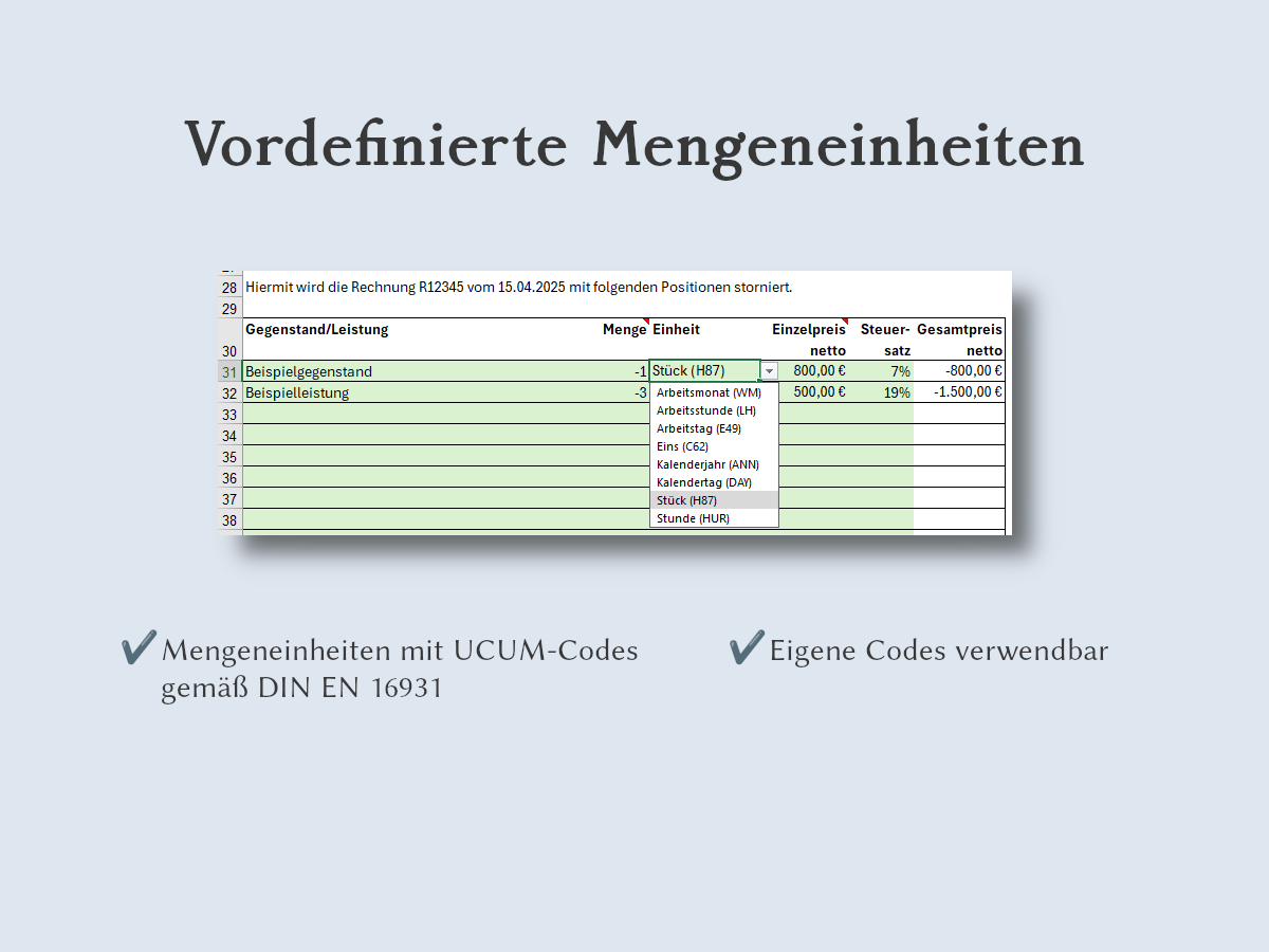 Vordefinierte Mengeneinheiten