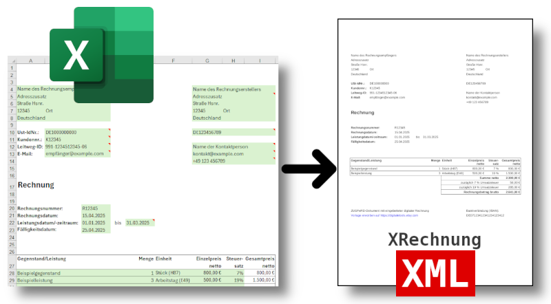 Screenshot Excel und XRechnung