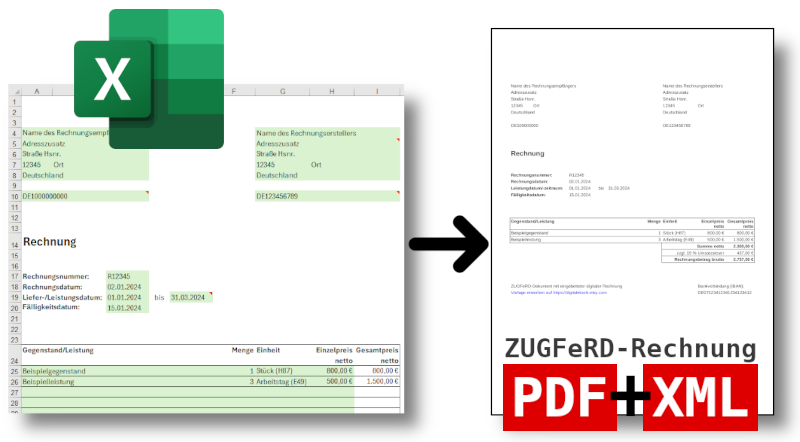Screenshot Excel und ZUGFeRD-Rechnung